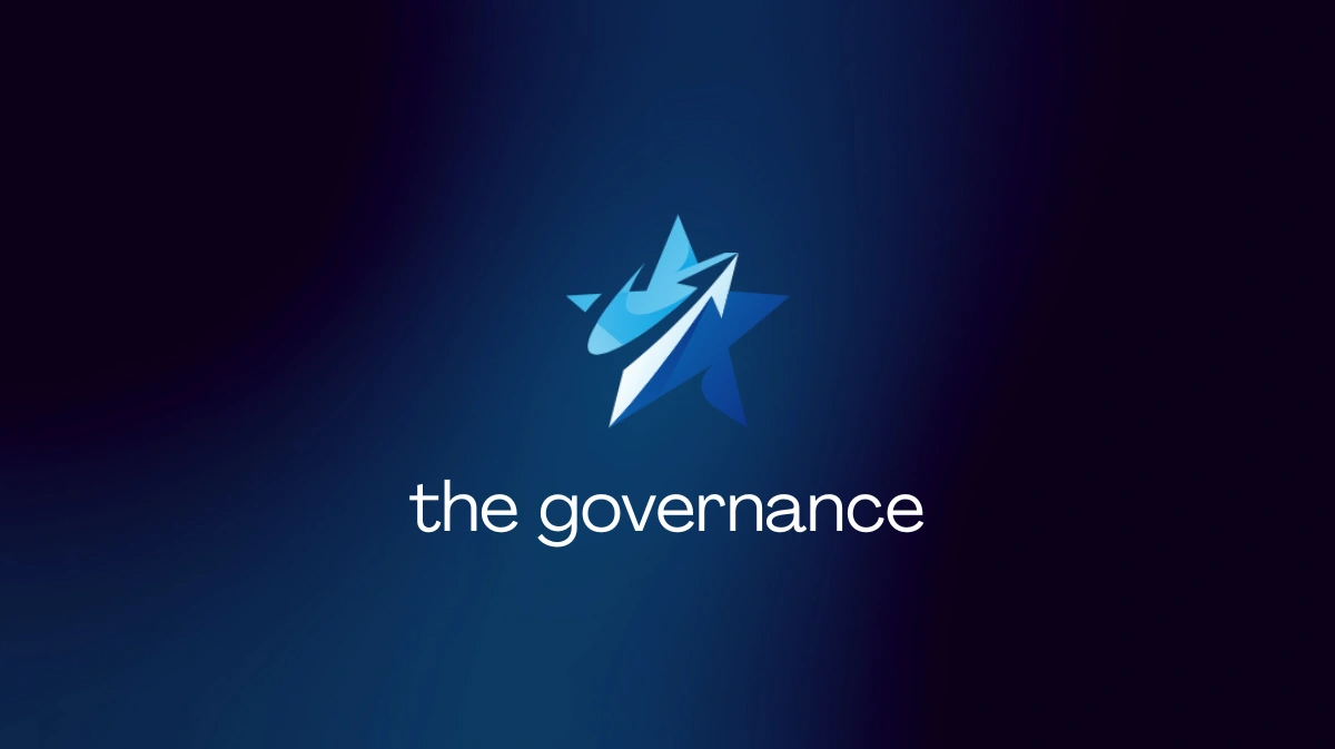 “The Governance – Struttura e modello di governo aziendale” “Immagine con sfondo sfumato nei toni del blu e del viola. Al centro è presente un simbolo grafico a forma di stella stilizzata nei toni dell’azzurro. Sotto il simbolo compare il testo ‘the governance’ in colore bianco.”